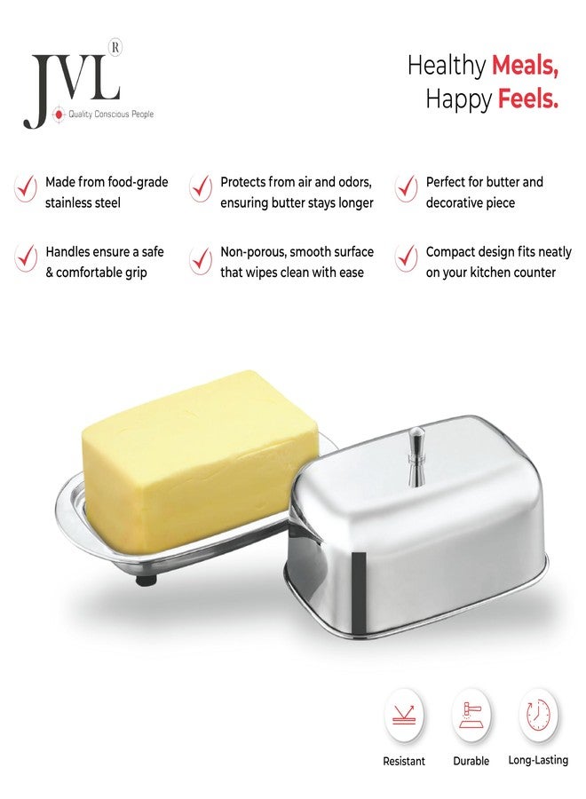 JVL Stainless Steel Butter Dish with Lid & Knob, Anti-Slip Base, Hygienic, Rust-Resistant Butter Container for Refrigerator & Table Use - 500g - Image 5